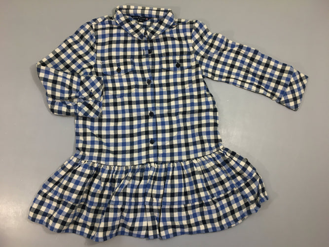 Robe chemise m.l flanelle carreaux bleu/blanc, moins cher chez Petit Kiwi