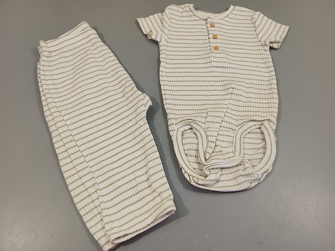 Ensemble Body m.c+ Legging blanc côtelé rayé vert, moins cher chez Petit Kiwi
