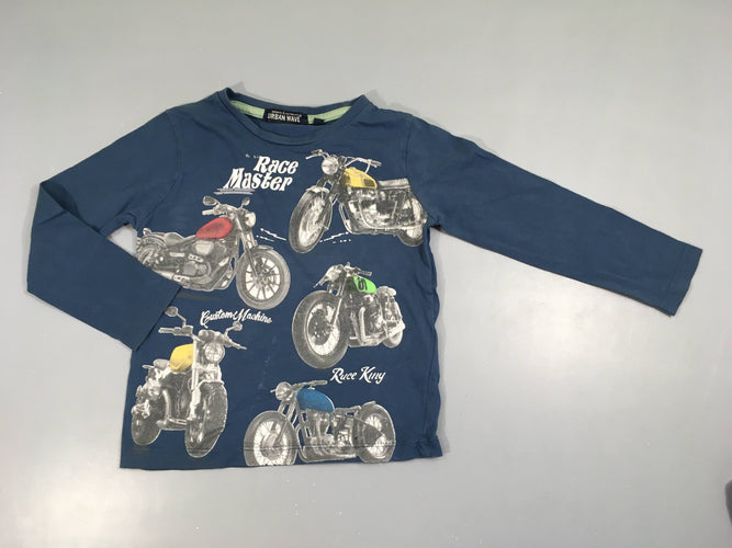 T-shirt m.l bleu motos, flocage usé, moins cher chez Petit Kiwi