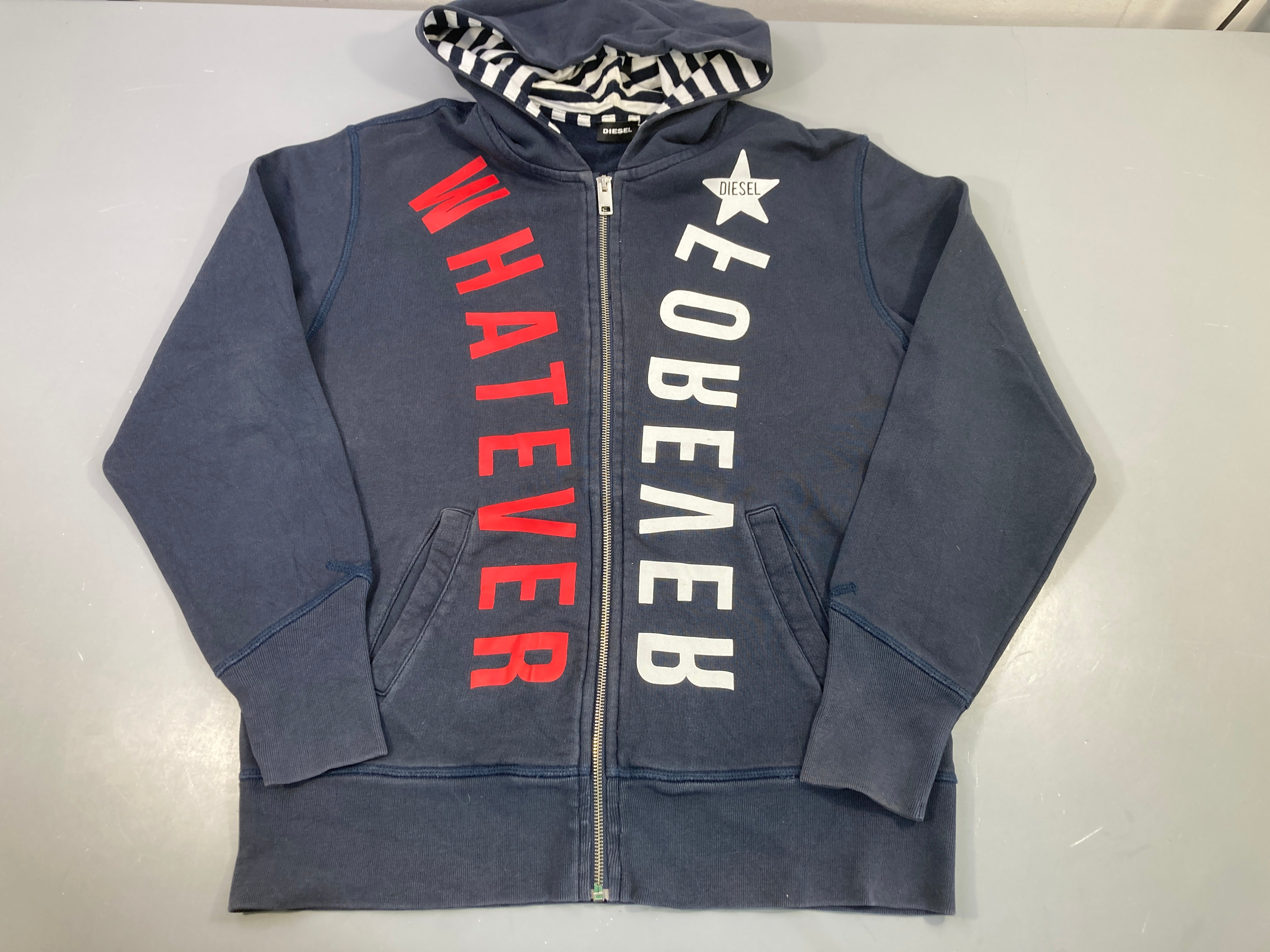 Sweat zippé à capuche bleu foncé Wathever Diesel Légèrement délavé