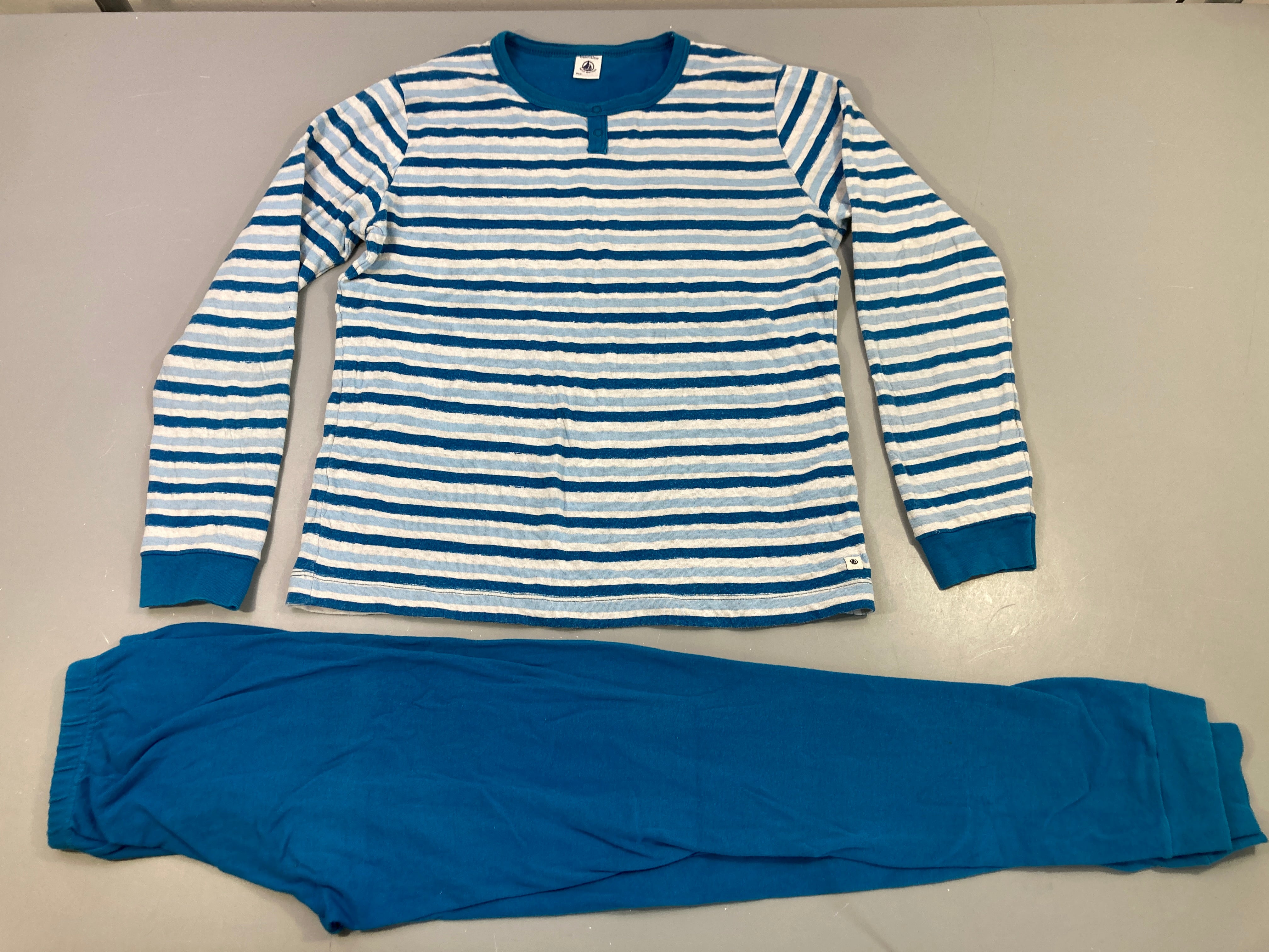 Pyjama 2pcs jersey bleu rayé blanc Légèrement bouloché