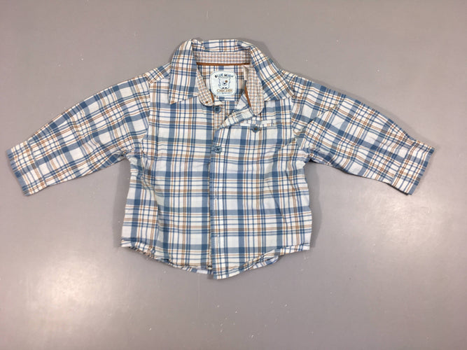 Chemise m.l blanche à carreaux bleu/brun, moins cher chez Petit Kiwi