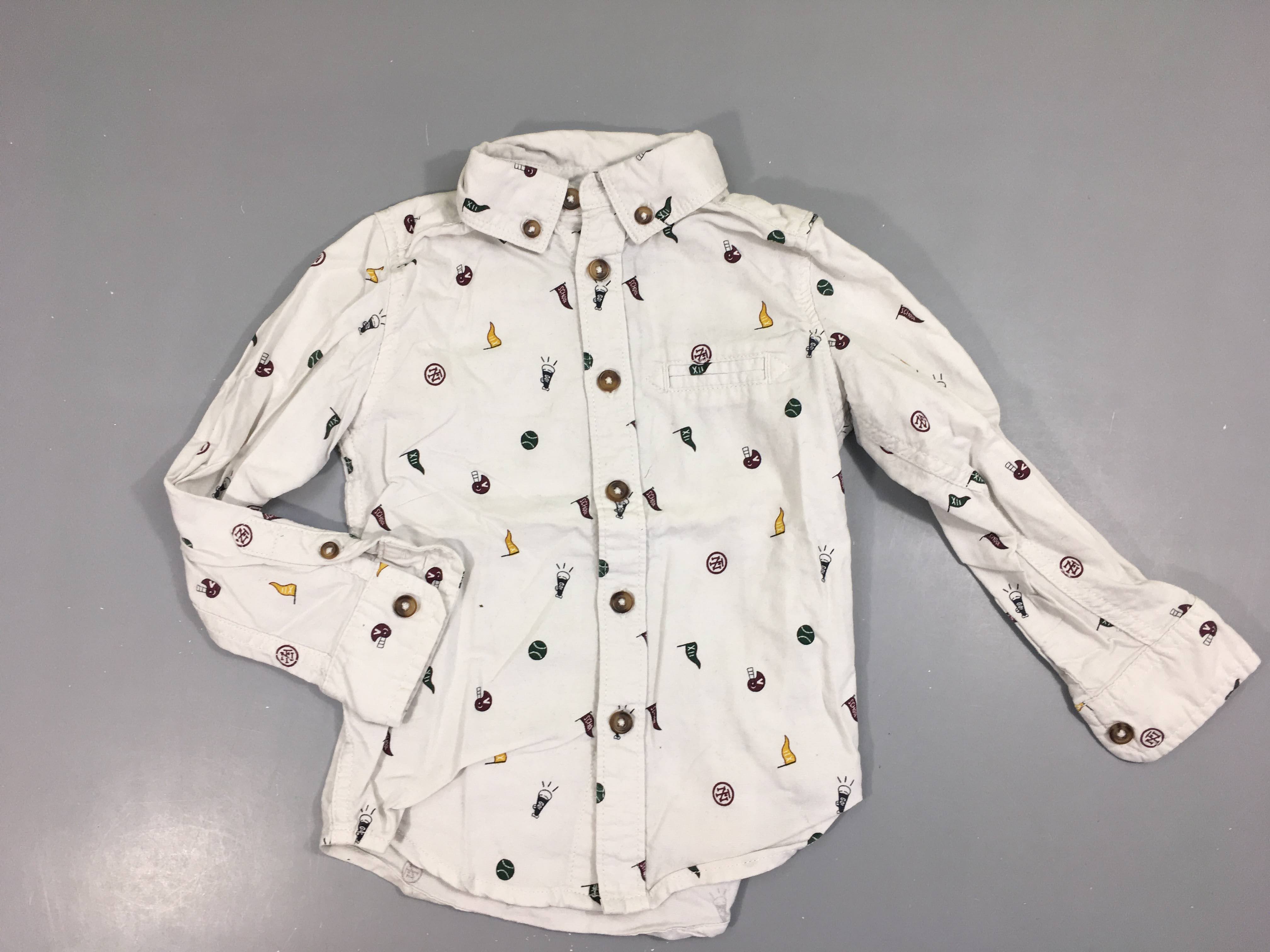 Chemise m.l blanche motifs base-ball