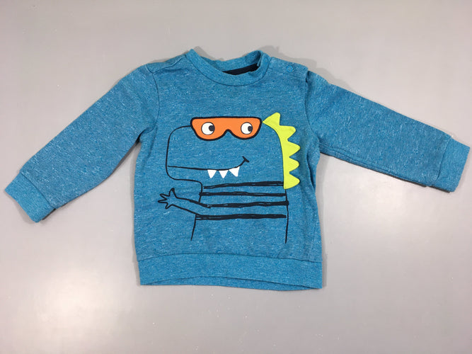 Sweat bleu chiné dino, crète en relief, moins cher chez Petit Kiwi