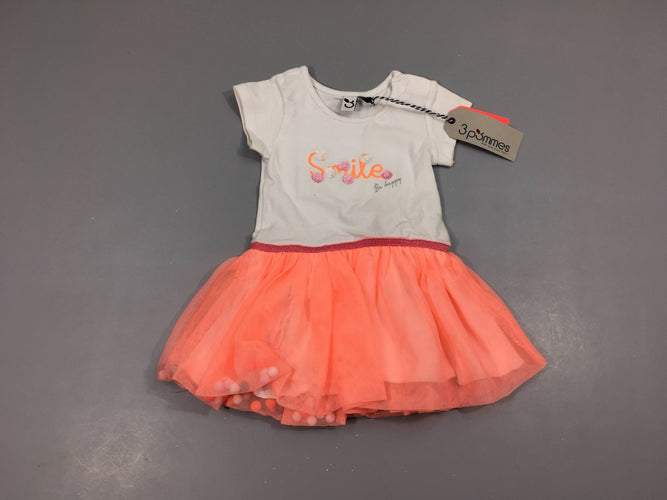 NEUF Robe m.c molleton blanc Smile bas tulle, moins cher chez Petit Kiwi