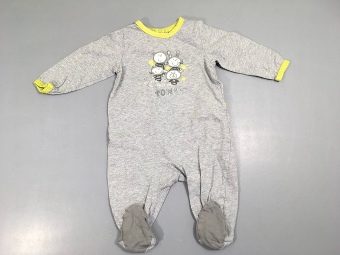 Pyjama jersey gris chiné animaux, moins cher chez Petit Kiwi