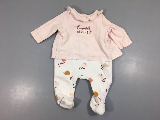Pyjama velours rose-blanc effet superposé pull Bisous, moins cher chez Petit Kiwi