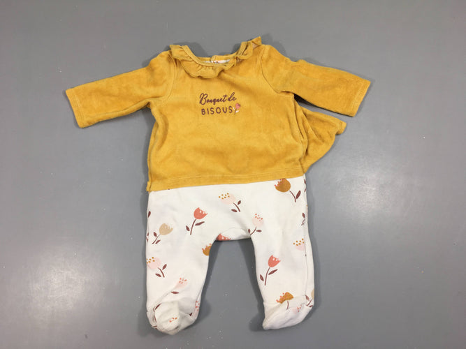 Pyjama velours moutarde-blanc effet superposé pull Bisous, moins cher chez Petit Kiwi