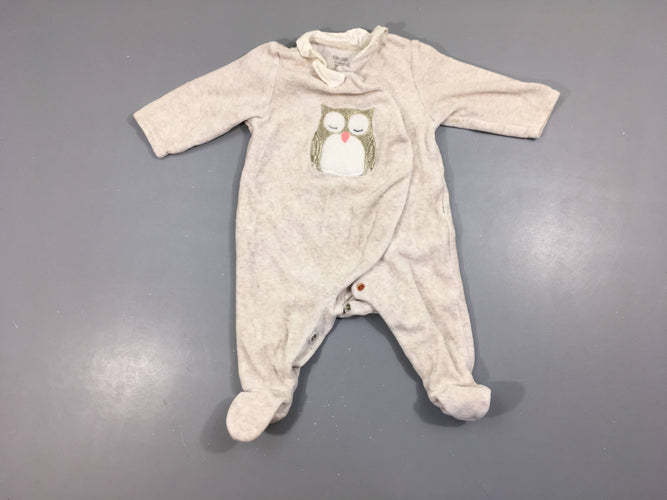 Pyjama velours greige Hibou, moins cher chez Petit Kiwi