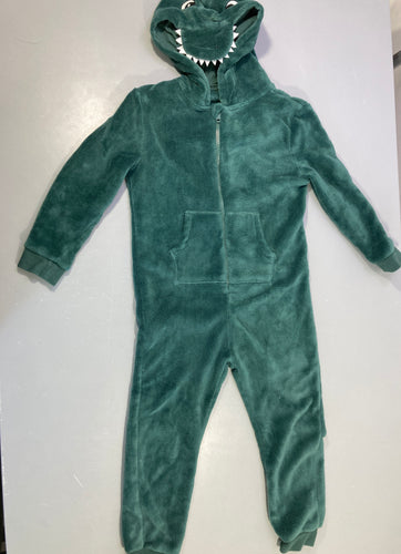 Combinaison zippée velours vert foncé dino à capuche, moins cher chez Petit Kiwi