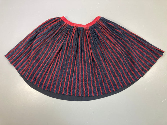 Jupe plissée bleu foncé pailletée ligné rouge, moins cher chez Petit Kiwi