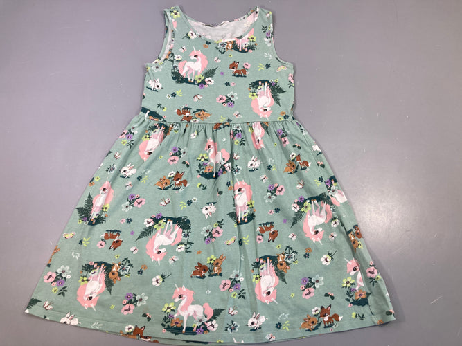 Robe s.m jersey vert animaux forêt licorne, moins cher chez Petit Kiwi