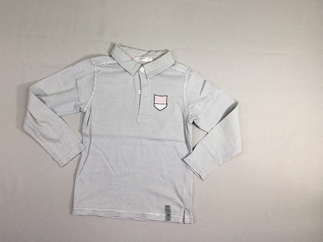 Polo m.l jersey blanc rayé gris écusson, moins cher chez Petit Kiwi