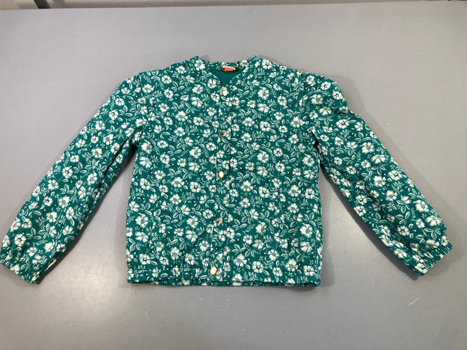 Veste verte fleurie pressions, moins cher chez Petit Kiwi