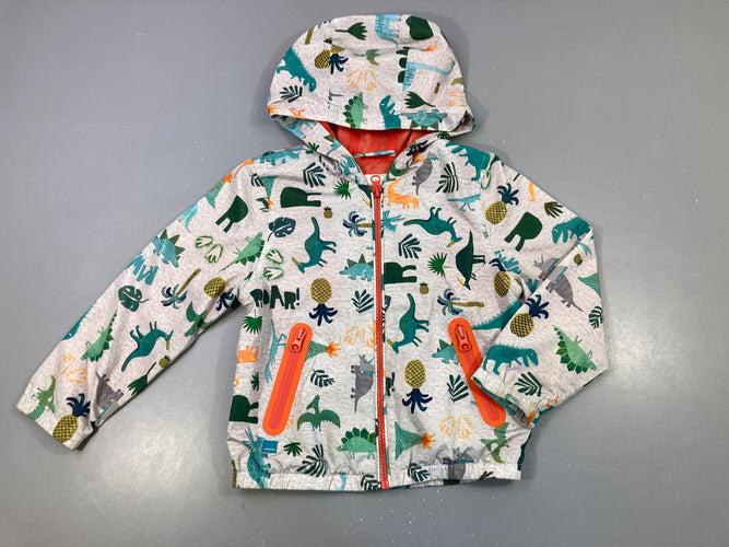 Veste légère zippée gris dinos à capuche, moins cher chez Petit Kiwi