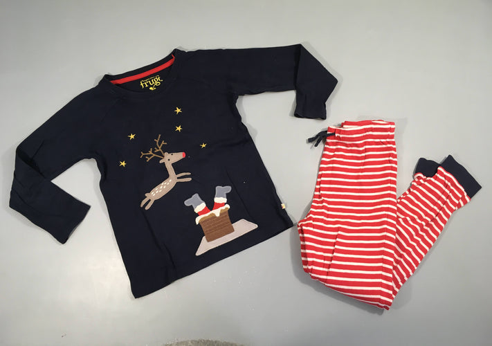 Pyjama 2pcs velours bleu foncé-rouge rayé blanc Père Noel, moins cher chez Petit Kiwi