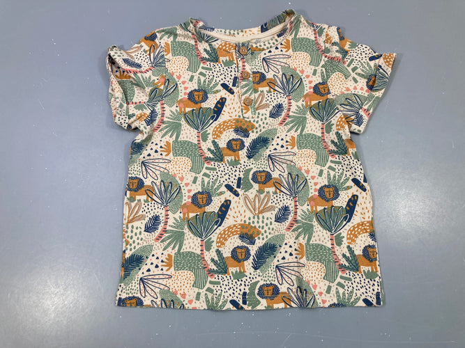 T-shirt m.c beige feuillage boutons (taille estimée), moins cher chez Petit Kiwi