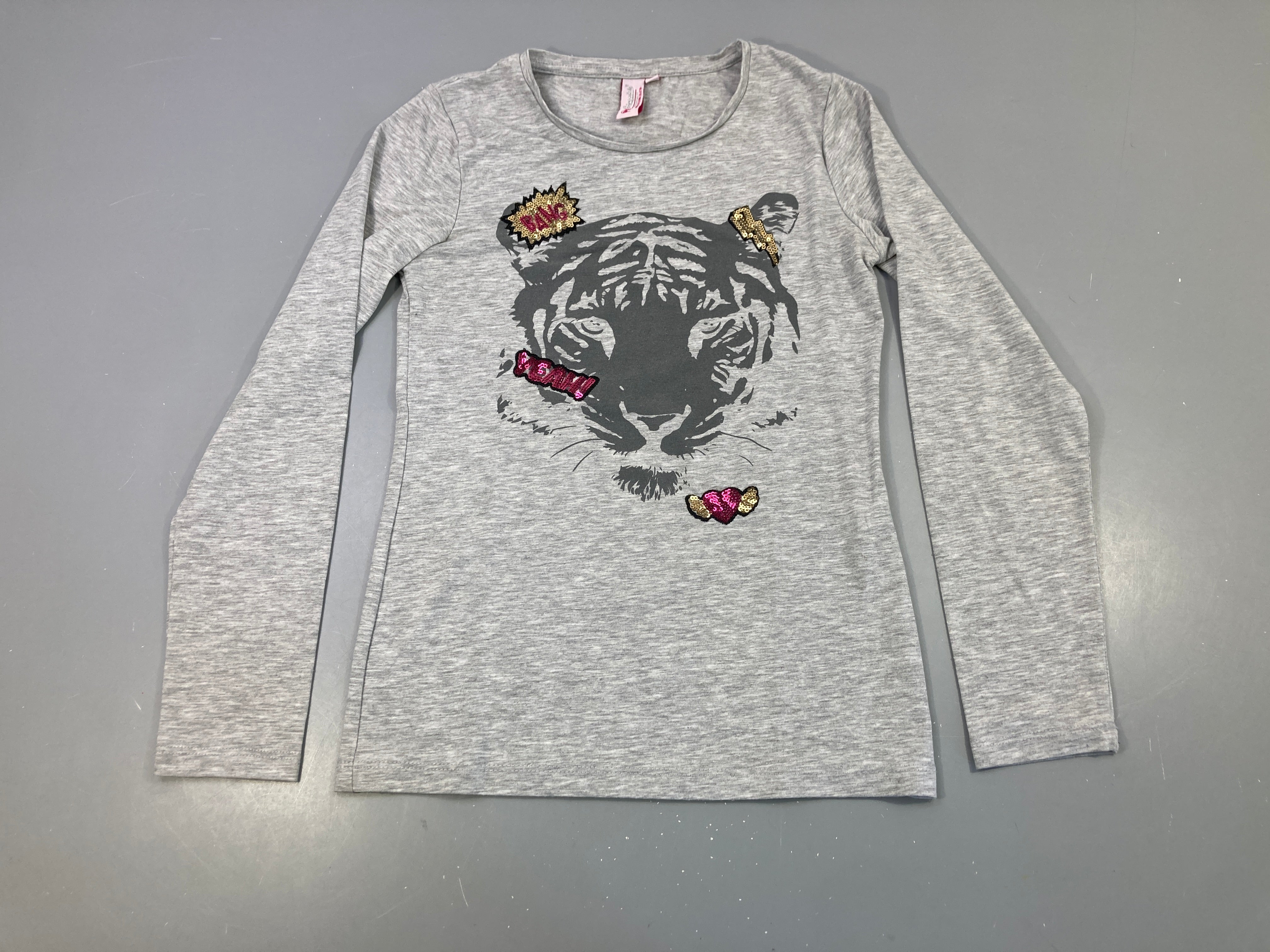 T-shirt m.l gris chiné Félin sequins