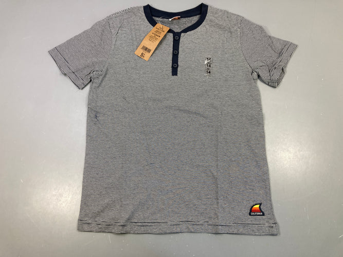 Neuf-T-shirt m.c blanc rayé bleu boutons col, moins cher chez Petit Kiwi