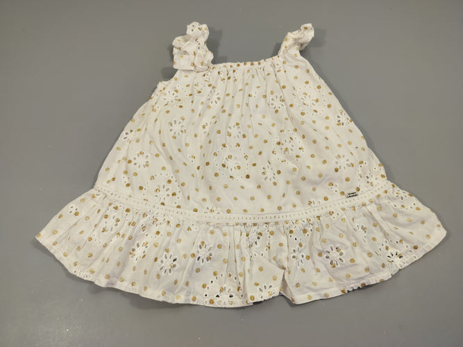 Robe s.m blanche , pois dorés pailletés. 100% coton, moins cher chez Petit Kiwi