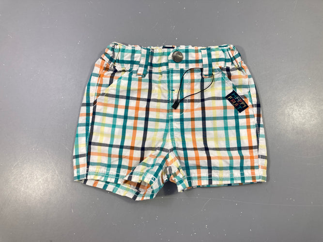 Short à carreaux blanc-vert-orange-bleu, moins cher chez Petit Kiwi