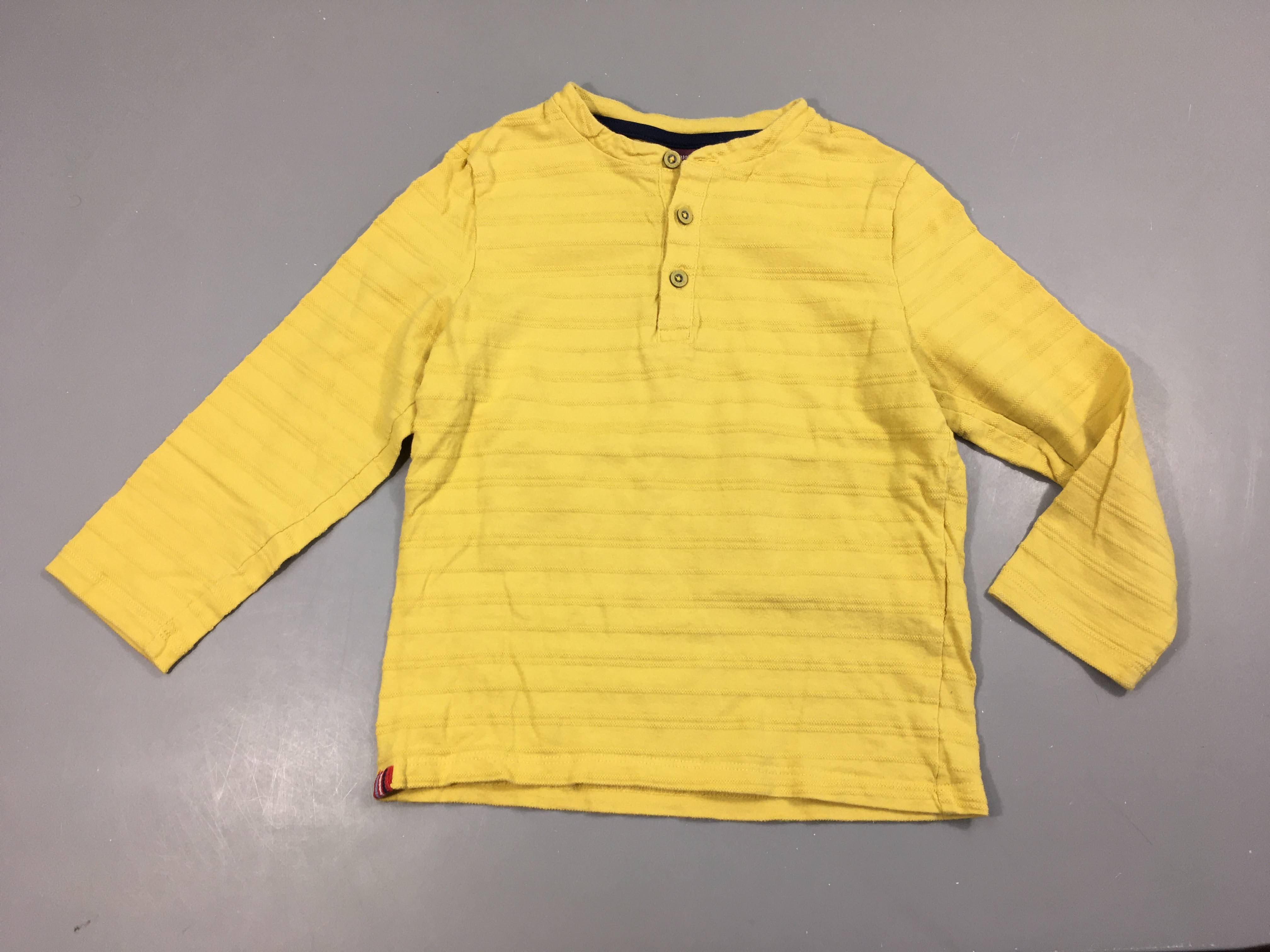 T-shirt m.l jaune texturé rayé boutons