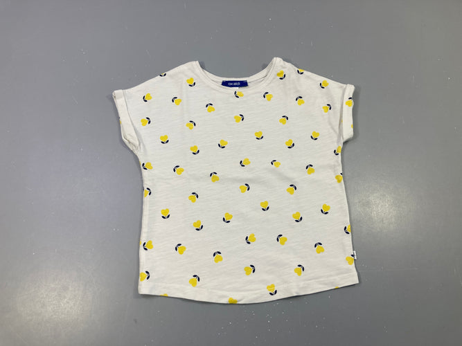T-shirt m.c blanc flammé fleurs jaunes, moins cher chez Petit Kiwi