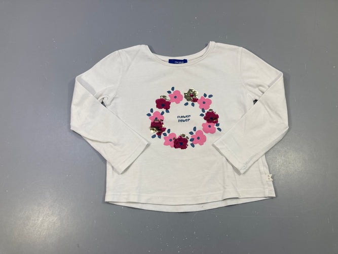 T-shirt m.l blanc fleurs sequins, moins cher chez Petit Kiwi