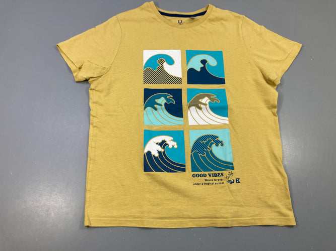 T-shirt m.c jaune vague, moins cher chez Petit Kiwi