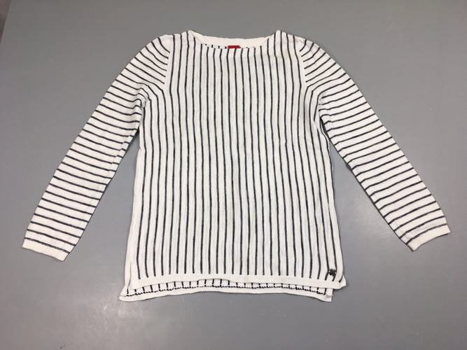 Pull léger blanc ligné bleu, moins cher chez Petit Kiwi