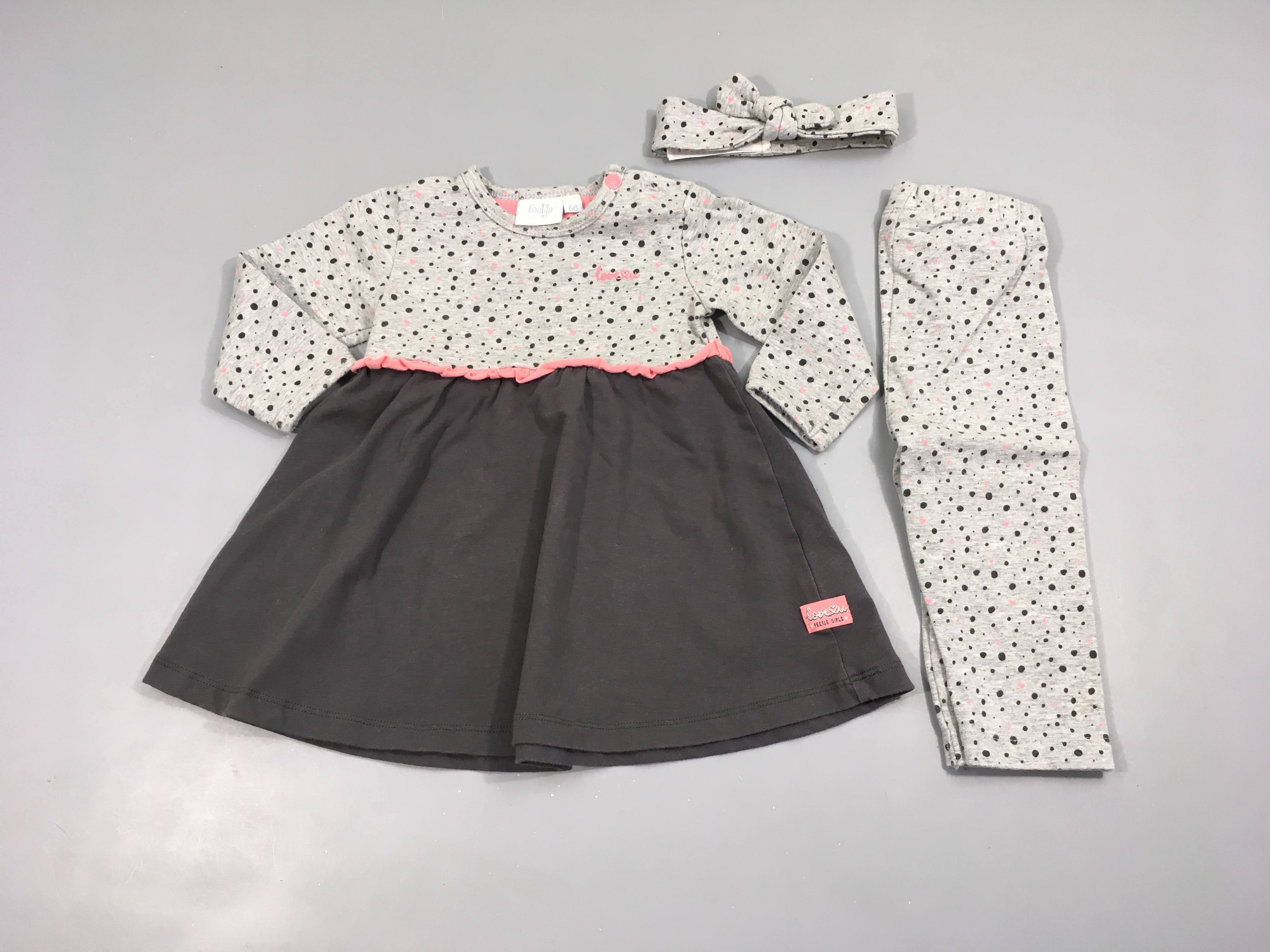 Robe m.l jersey gris pois foncé bas + Legging + Bandeau