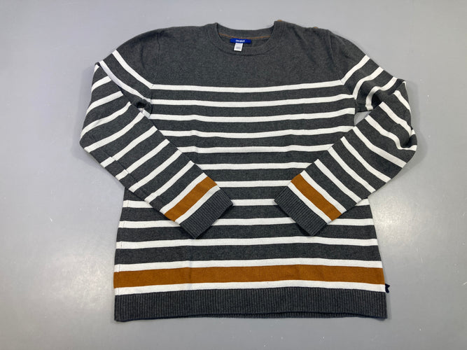 Pull gris rayé-blanc-ocre, moins cher chez Petit Kiwi