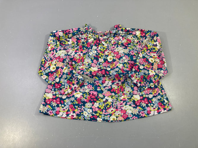 Chemisier bleu fleuri col froufrou, moins cher chez Petit Kiwi