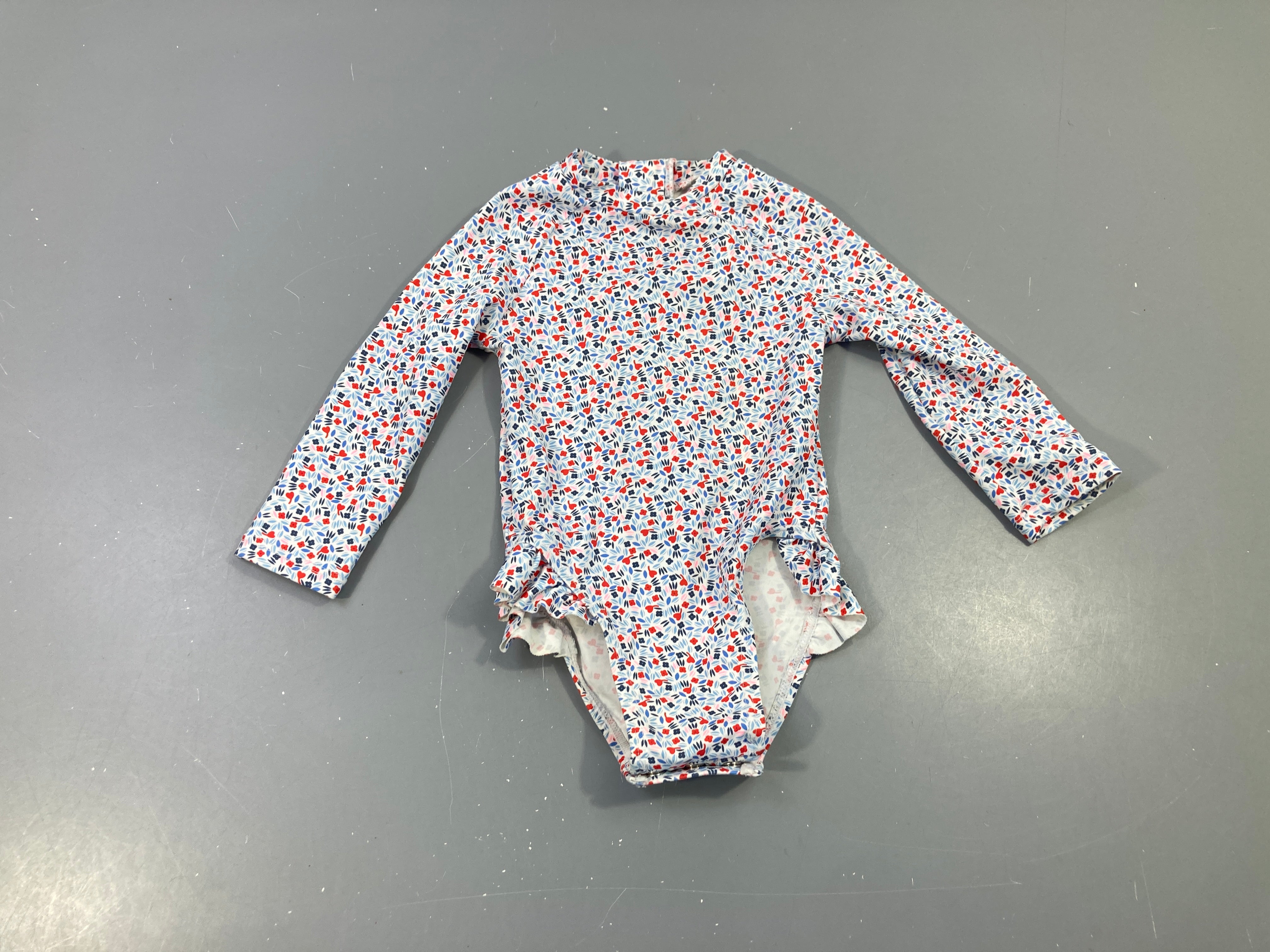 Maillot ml blanc motifs fleuris/feuillage rouge bleu vert