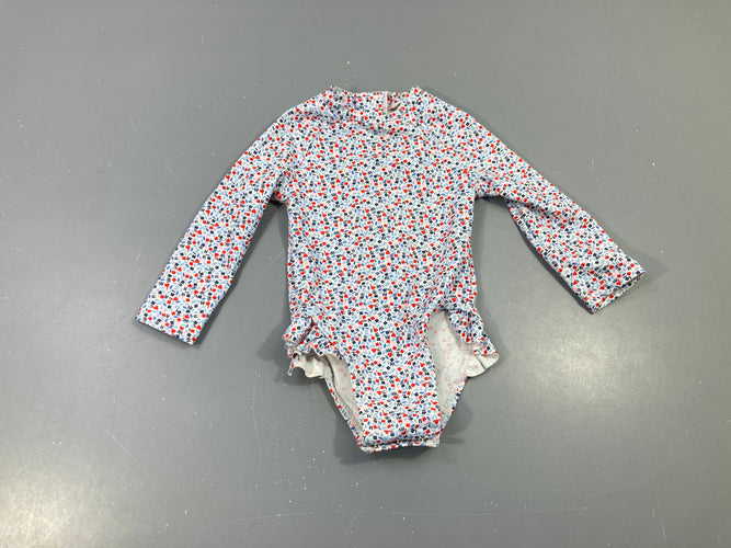Maillot ml blanc motifs fleuris/feuillage rouge bleu vert, moins cher chez Petit Kiwi