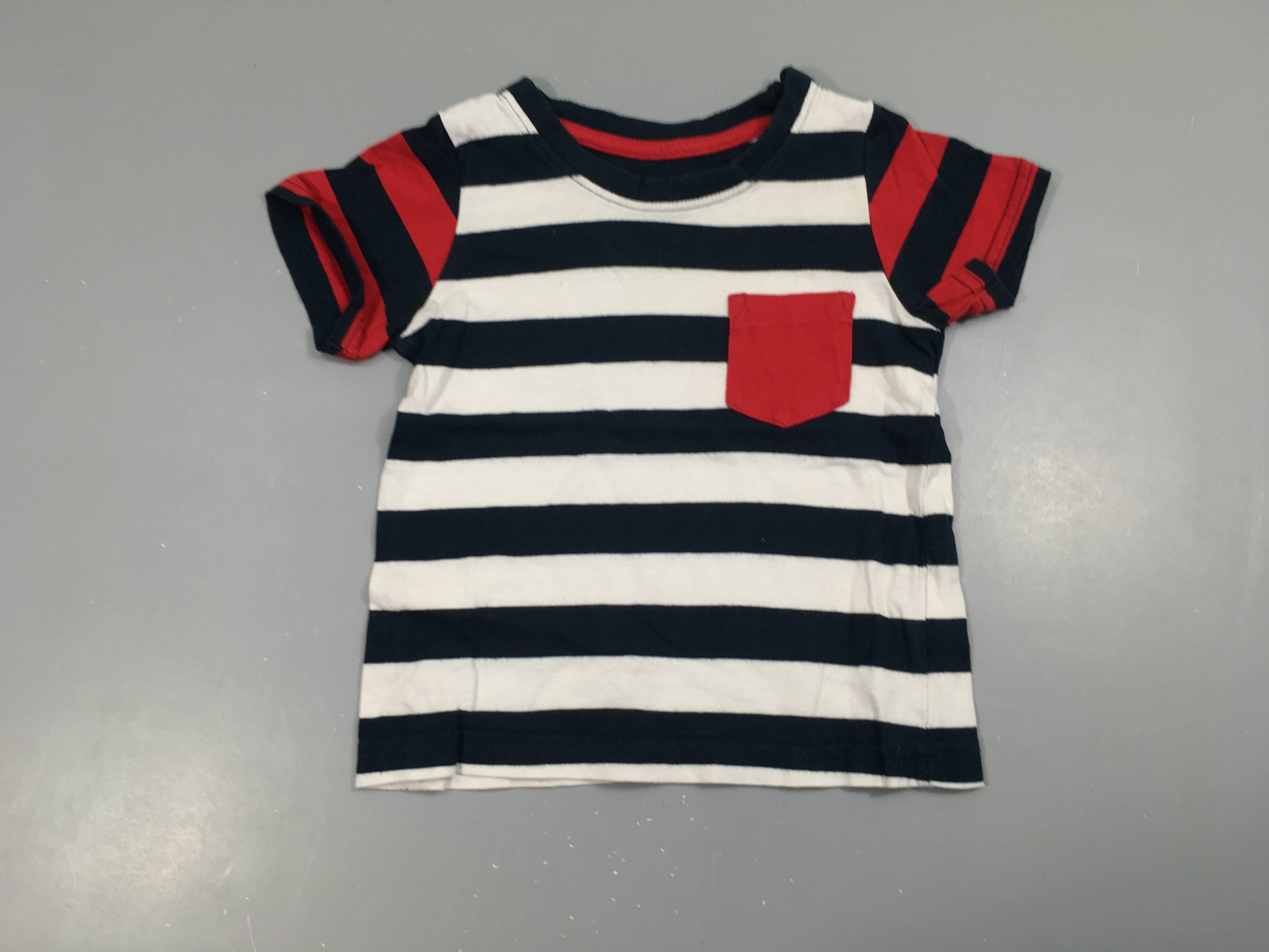 T-shirt m.c blanc rayé bleu rouge poche