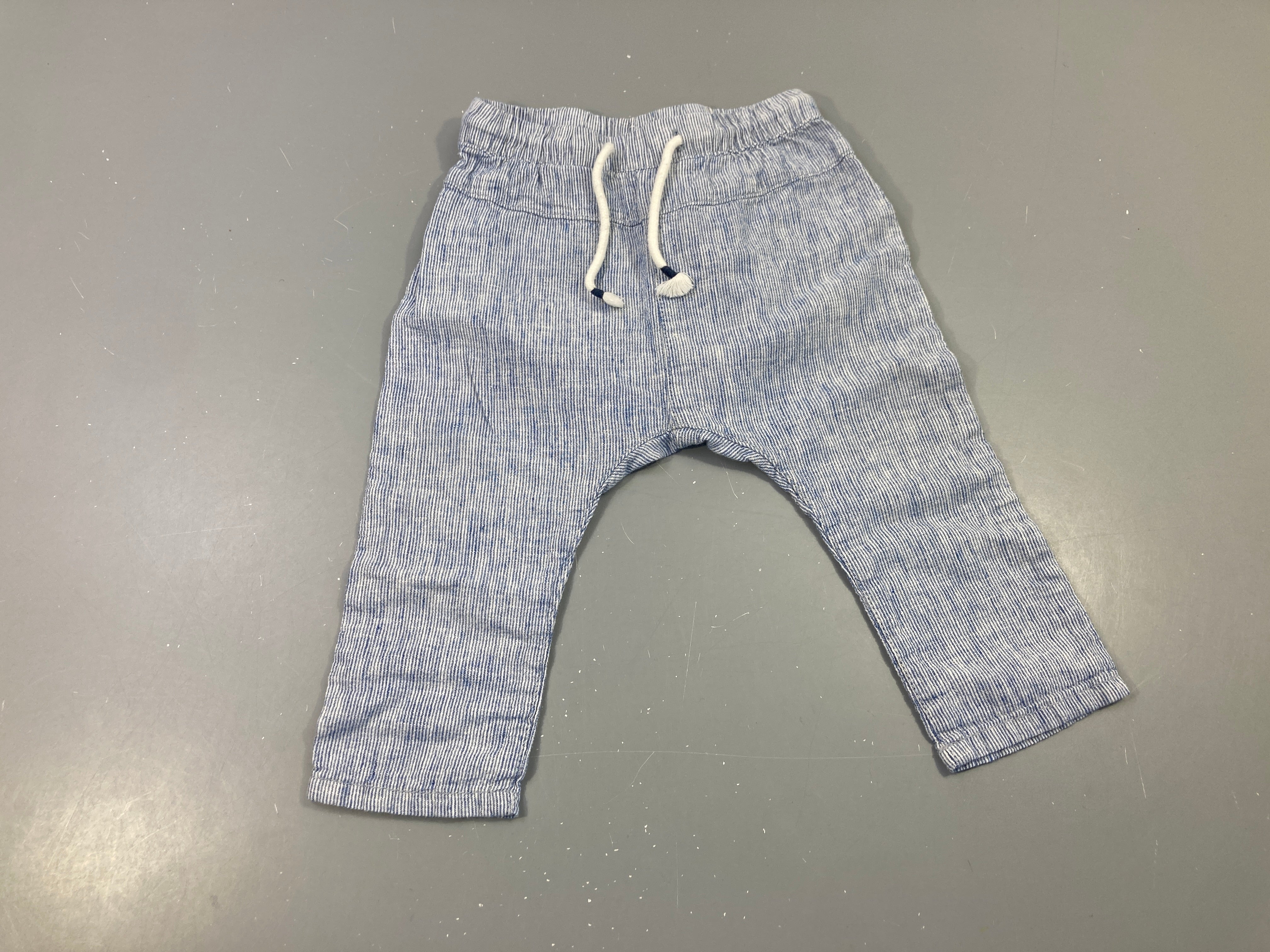 Pantalon ligné bleu-blanc 55% lin