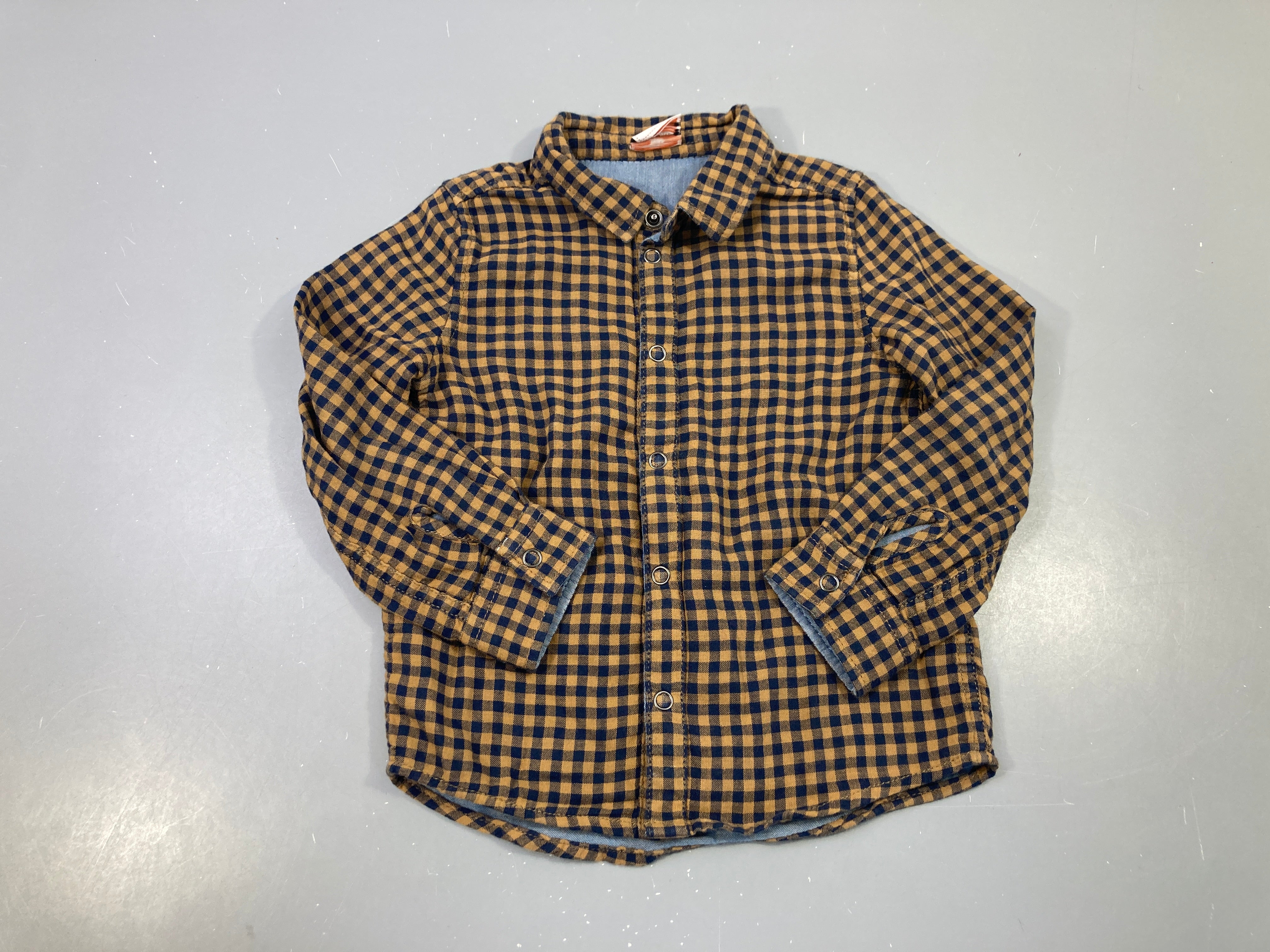 Chemise m.l à carreaux ocre-bleu