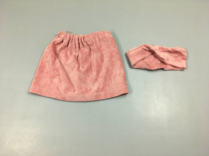 Jupe velours vieux-rose + Bandeau, moins cher chez Petit Kiwi