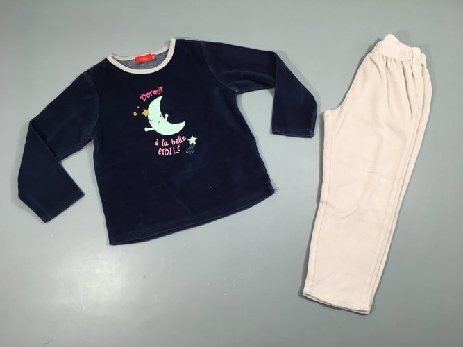 Pyjama 2pcs velours bleu foncé lune dormir, moins cher chez Petit Kiwi
