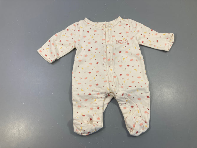 Pyjama jersey écru motifs bonne nuit jolie chérie, moins cher chez Petit Kiwi
