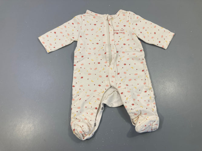 Pyjama jersey écru motifs bonne nuit jolie chérie, moins cher chez Petit Kiwi