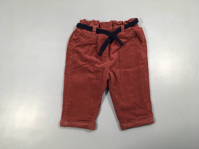 Pantalon à revers velours bordeau avec ceinture textile, moins cher chez Petit Kiwi