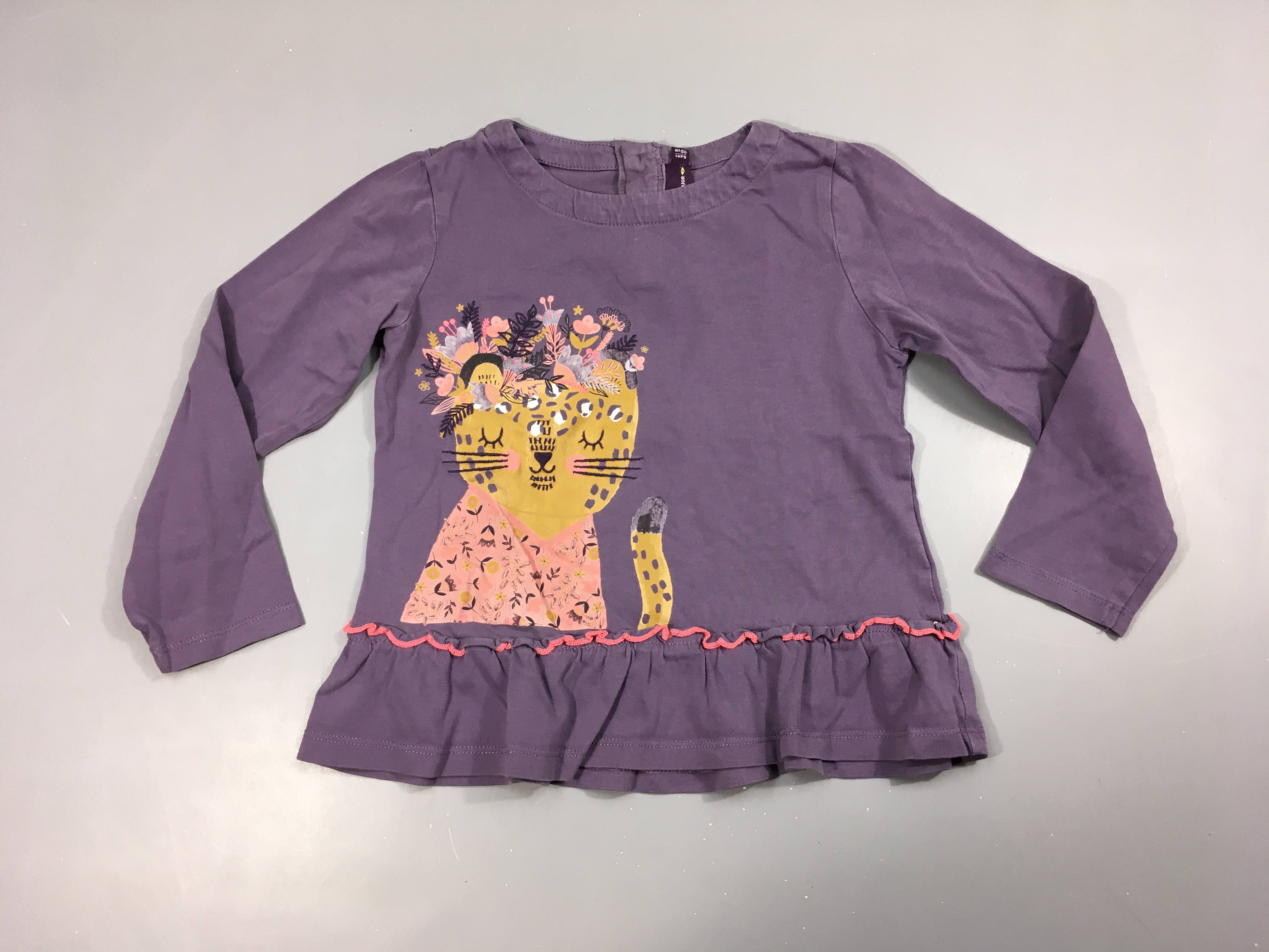 T-shirt m.l mauve fleuri chat