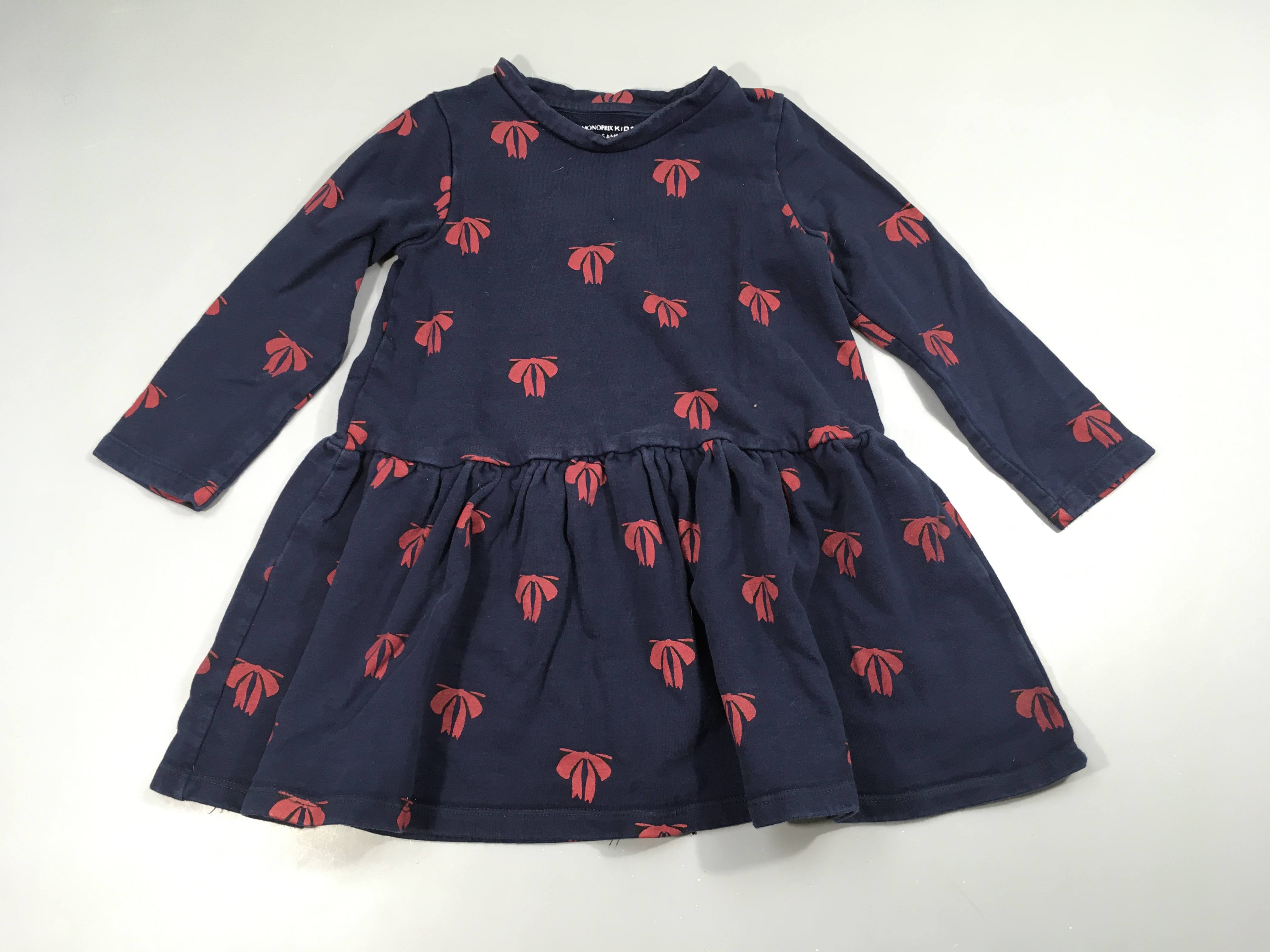 Robe ml molleton bleu foncé motifs noeuds rouges