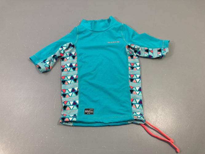 T-shirt m.c anti-uv turquoise manches motifs géométriques,OLAIAN, moins cher chez Petit Kiwi