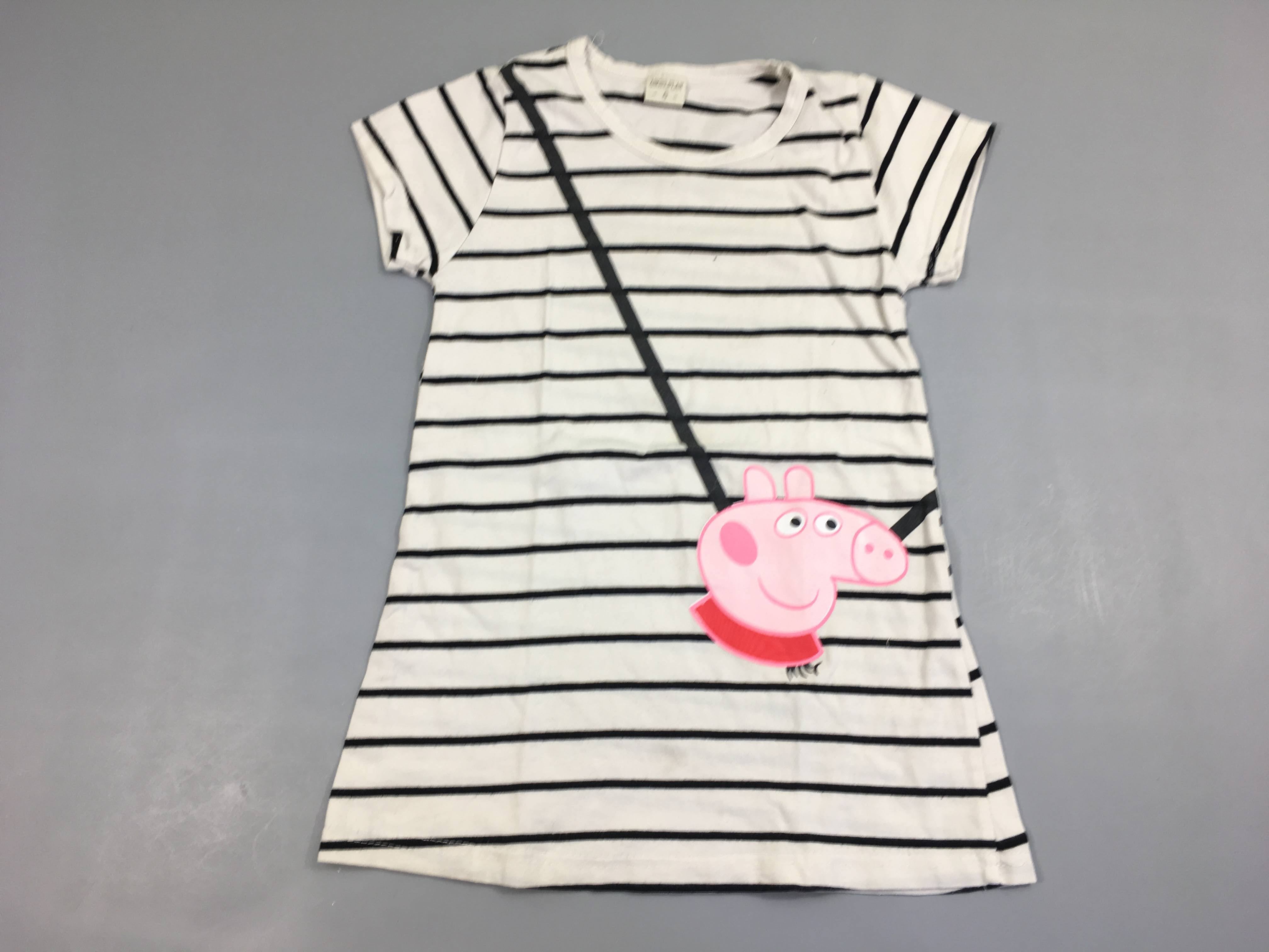 Robe m.c jersey blanc rayé noir Peppa Pig, légèrement bouloché