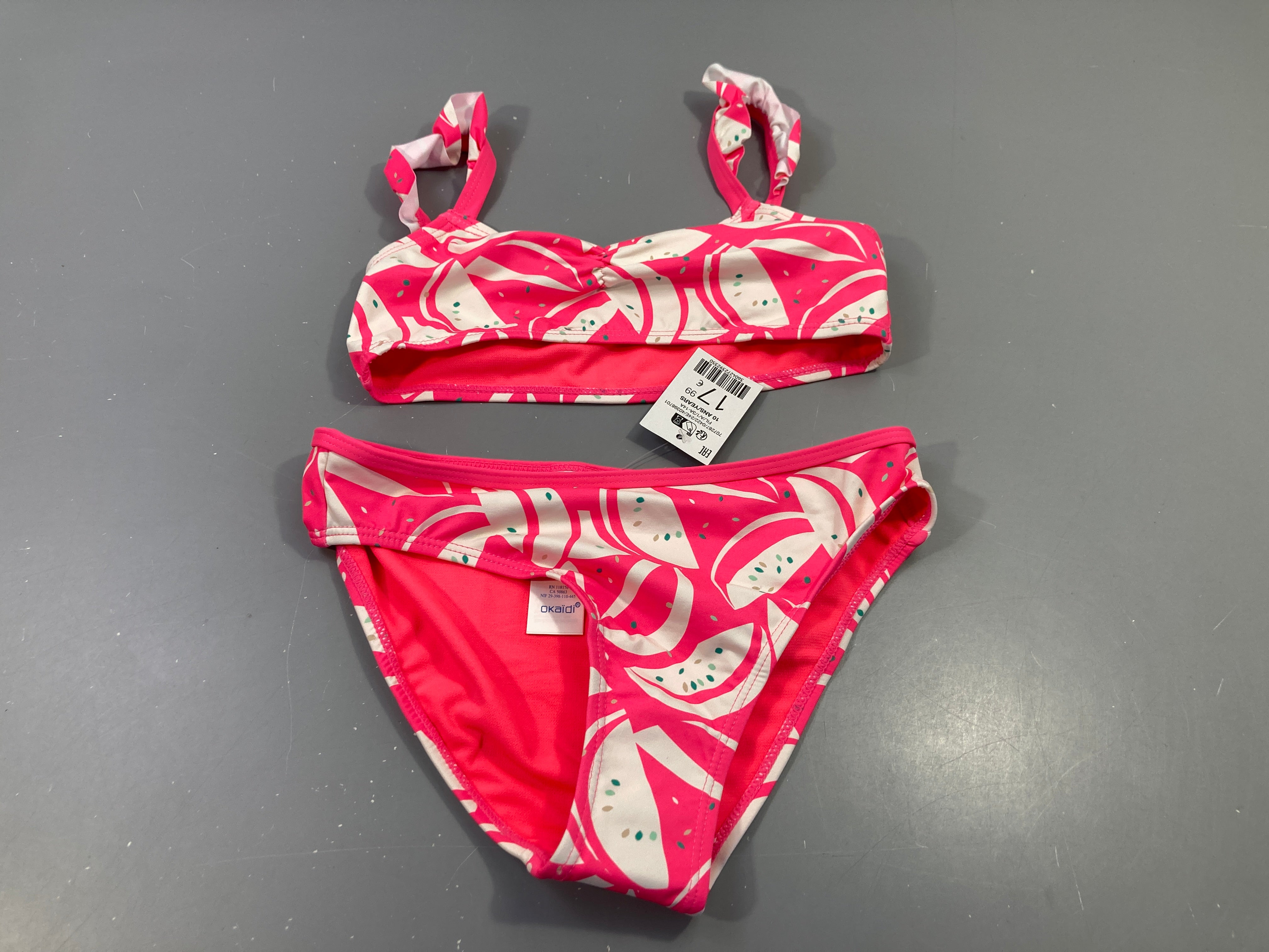 Bikini rose fluo blanc, Neuf