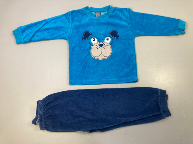 Pyjama velours bleu chien, moins cher chez Petit Kiwi