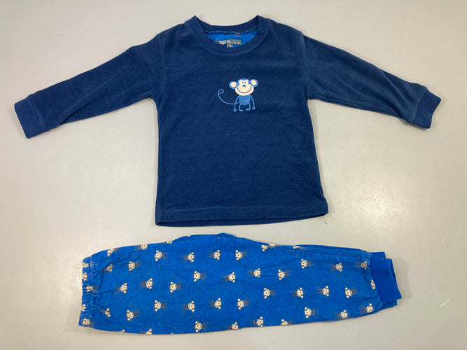 Pyjama velours-molleton bleu Singe, moins cher chez Petit Kiwi